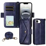 For iPhone 16e Multi-card Slots Crossbody Cowhide Leather Phone Case(Blue)