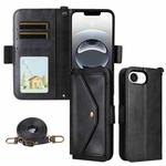 For iPhone 16e Multi-card Slots Crossbody Cowhide Leather Phone Case(Black)
