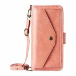 For iPhone 16e Multi-card Slots Crossbody Cowhide Leather Phone Case(Pink)