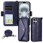 For iPhone 16 Pro Max Multi-card Slots Crossbody Cowhide Leather Phone Case(Blue)