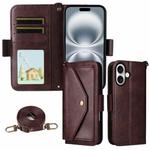 For iPhone 16 Pro Multi-card Slots Crossbody Cowhide Leather Phone Case(Brown)