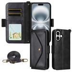 For iPhone 16 Pro Multi-card Slots Crossbody Cowhide Leather Phone Case(Black)