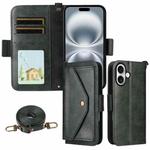 For iPhone 16 Multi-card Slots Crossbody Cowhide Leather Phone Case(Green)