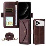 For iPhone 17 Pro Max Multi-card Slots Crossbody Cowhide Leather Phone Case(Brown)