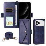 For iPhone 17 Pro Max Multi-card Slots Crossbody Cowhide Leather Phone Case(Blue)