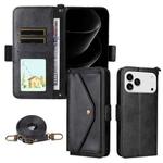 For iPhone 17 Pro Max Multi-card Slots Crossbody Cowhide Leather Phone Case(Black)