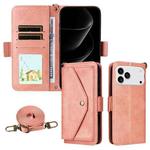For iPhone 17 Pro Max Multi-card Slots Crossbody Cowhide Leather Phone Case(Pink)