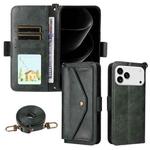 For iPhone 17 Pro Max Multi-card Slots Crossbody Cowhide Leather Phone Case(Green)