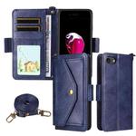 For iPhone SE 2022 / 2020 / 8 / 7 Multi-card Slots Crossbody Cowhide Leather Phone Case(Blue)