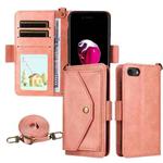 For iPhone SE 2022 / 2020 / 8 / 7 Multi-card Slots Crossbody Cowhide Leather Phone Case(Pink)