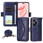 For Honor 400 Pro Global 160.8mm Multi-card Slots Crossbody Cowhide Leather Phone Case(Blue)