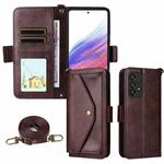 For Samsung Galaxy A53 5G Multi-card Slots Crossbody Cowhide Leather Phone Case(Brown)