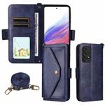 For Samsung Galaxy A53 5G Multi-card Slots Crossbody Cowhide Leather Phone Case(Blue)
