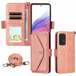 For Samsung Galaxy A53 5G Multi-card Slots Crossbody Cowhide Leather Phone Case(Pink)