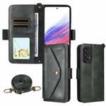 For Samsung Galaxy A53 5G Multi-card Slots Crossbody Cowhide Leather Phone Case(Green)