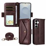 For Samsung Galaxy S25 5G Multi-card Slots Crossbody Cowhide Leather Phone Case(Brown)