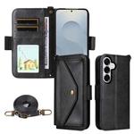For Samsung Galaxy S25 5G Multi-card Slots Crossbody Cowhide Leather Phone Case(Black)