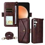 For Samsung Galaxy S25 FE 5G Multi-card Slots Crossbody Cowhide Leather Phone Case(Brown)