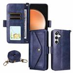 For Samsung Galaxy S25 FE 5G Multi-card Slots Crossbody Cowhide Leather Phone Case(Blue)