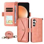 For Samsung Galaxy S25 FE 5G Multi-card Slots Crossbody Cowhide Leather Phone Case(Pink)