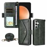 For Samsung Galaxy S25 FE 5G Multi-card Slots Crossbody Cowhide Leather Phone Case(Green)