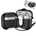 For AirPods 4 One-piece Holder Wireless Earphones Case with Lanyard(Black White)