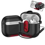 For AirPods 4 One-piece Holder Wireless Earphones Case with Lanyard(Black Red)