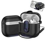 For AirPods 4 One-piece Holder Wireless Earphones Case with Lanyard(Black Dark Blue)