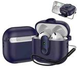 For AirPods 4 One-piece Holder Wireless Earphones Case with Lanyard(Dark Blue)