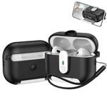 For AirPods Pro 2 One-piece Holder Wireless Earphones Case with Lanyard(Black White)