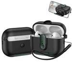 For AirPods Pro 2 One-piece Holder Wireless Earphones Case with Lanyard(Black Army Green)