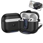 For AirPods 3 One-piece Holder Wireless Earphones Case with Lanyard(Black Dark Blue)