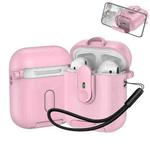 For AirPods 1 / 2 One-piece Holder Wireless Earphones Case with Lanyard(Pink)