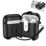 For AirPods 1 / 2 One-piece Holder Wireless Earphones Case with Lanyard(Black White)