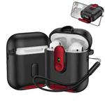 For AirPods 1 / 2 One-piece Holder Wireless Earphones Case with Lanyard(Black Red)