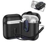 For AirPods 1 / 2 One-piece Holder Wireless Earphones Case with Lanyard(Black Dark Blue)