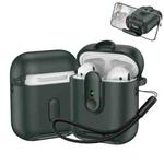For AirPods 1 / 2 One-piece Holder Wireless Earphones Case with Lanyard(Army Green)