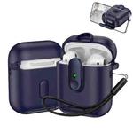For AirPods 1 / 2 One-piece Holder Wireless Earphones Case with Lanyard(Dark Blue)