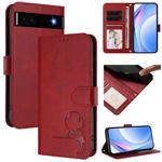For Google Pixel 6a Litter Panda Embossing RFID Leather Phone Case with Lanyard(Wine Red)