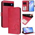 For Google Pixel 6a Litter Panda Embossing RFID Leather Phone Case with Lanyard(Rose Red)