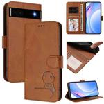 For Google Pixel 6a Litter Panda Embossing RFID Leather Phone Case with Lanyard(Brown)
