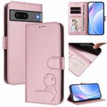 For Google Pixel 7 Litter Panda Embossing RFID Leather Phone Case with Lanyard(Pink)