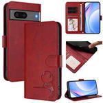 For Google Pixel 7 Litter Panda Embossing RFID Leather Phone Case with Lanyard(Wine Red)