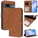 For Google Pixel 7 Litter Panda Embossing RFID Leather Phone Case with Lanyard(Brown)