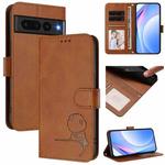 For Google Pixel 7 Pro Litter Panda Embossing RFID Leather Phone Case with Lanyard(Brown)