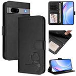 For Google Pixel 7a Litter Panda Embossing RFID Leather Phone Case with Lanyard(Black)