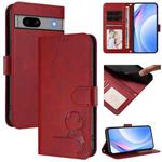 For Google Pixel 7a Litter Panda Embossing RFID Leather Phone Case with Lanyard(Wine Red)
