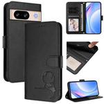 For Google Pixel 8 Litter Panda Embossing RFID Leather Phone Case with Lanyard(Black)