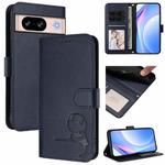 For Google Pixel 8 Litter Panda Embossing RFID Leather Phone Case with Lanyard(Blue)