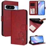 For Google Pixel 8 Pro Litter Panda Embossing RFID Leather Phone Case with Lanyard(Wine Red)